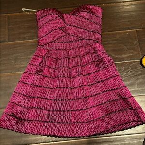 Pink and black strapless dress